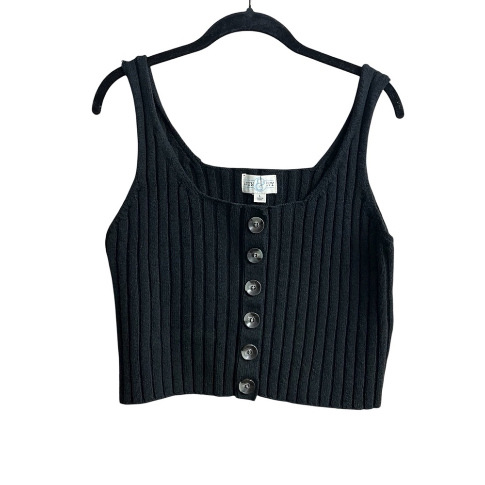 Black Ribbed Sweater Button-Front Tank Top